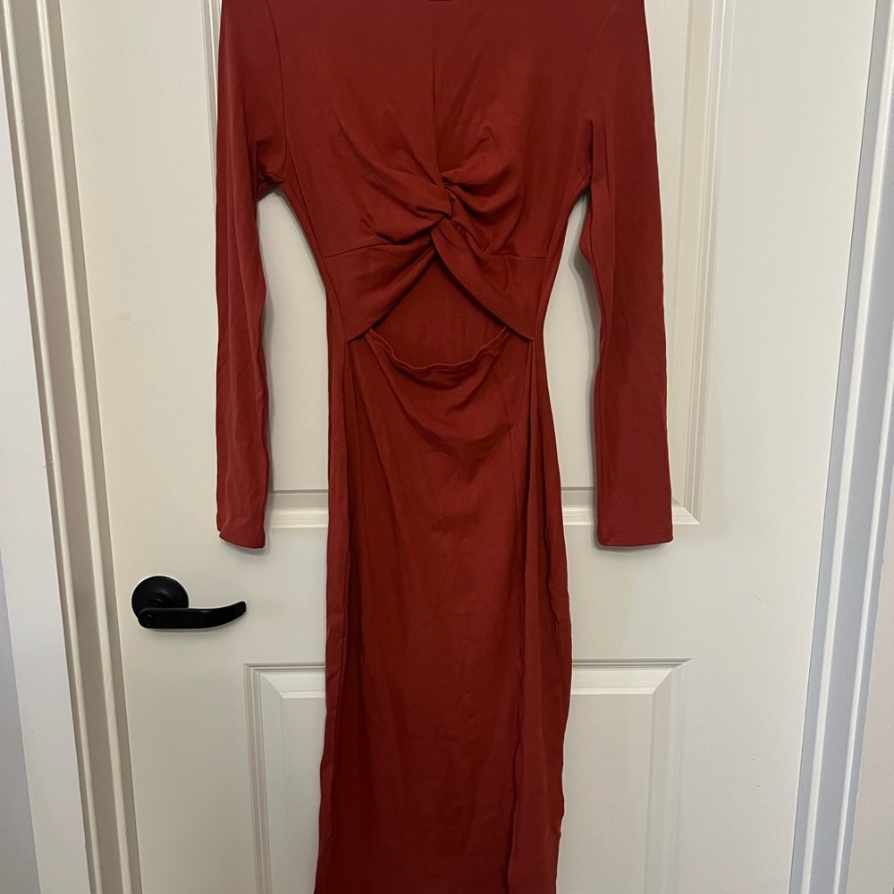 Elegant Rust Long Sleeve Dress